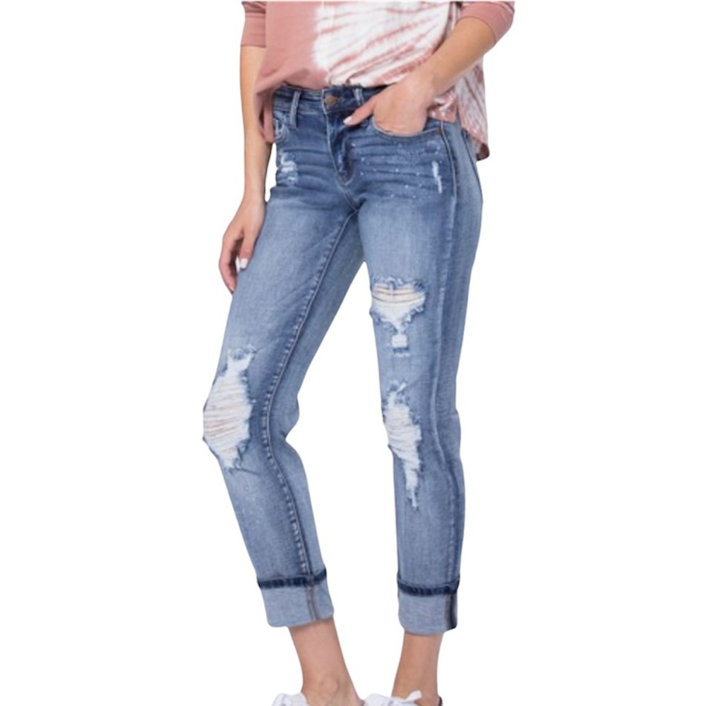 NWT Judy Blue Bleach Splash Boyfriend Destroyed Distressed Jeans Pants Stretchy